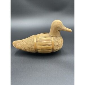 Vtg. Folk Art (Handmade Duck Decoy) w/Corn Husk Reid /Cork‎ Straw Wood